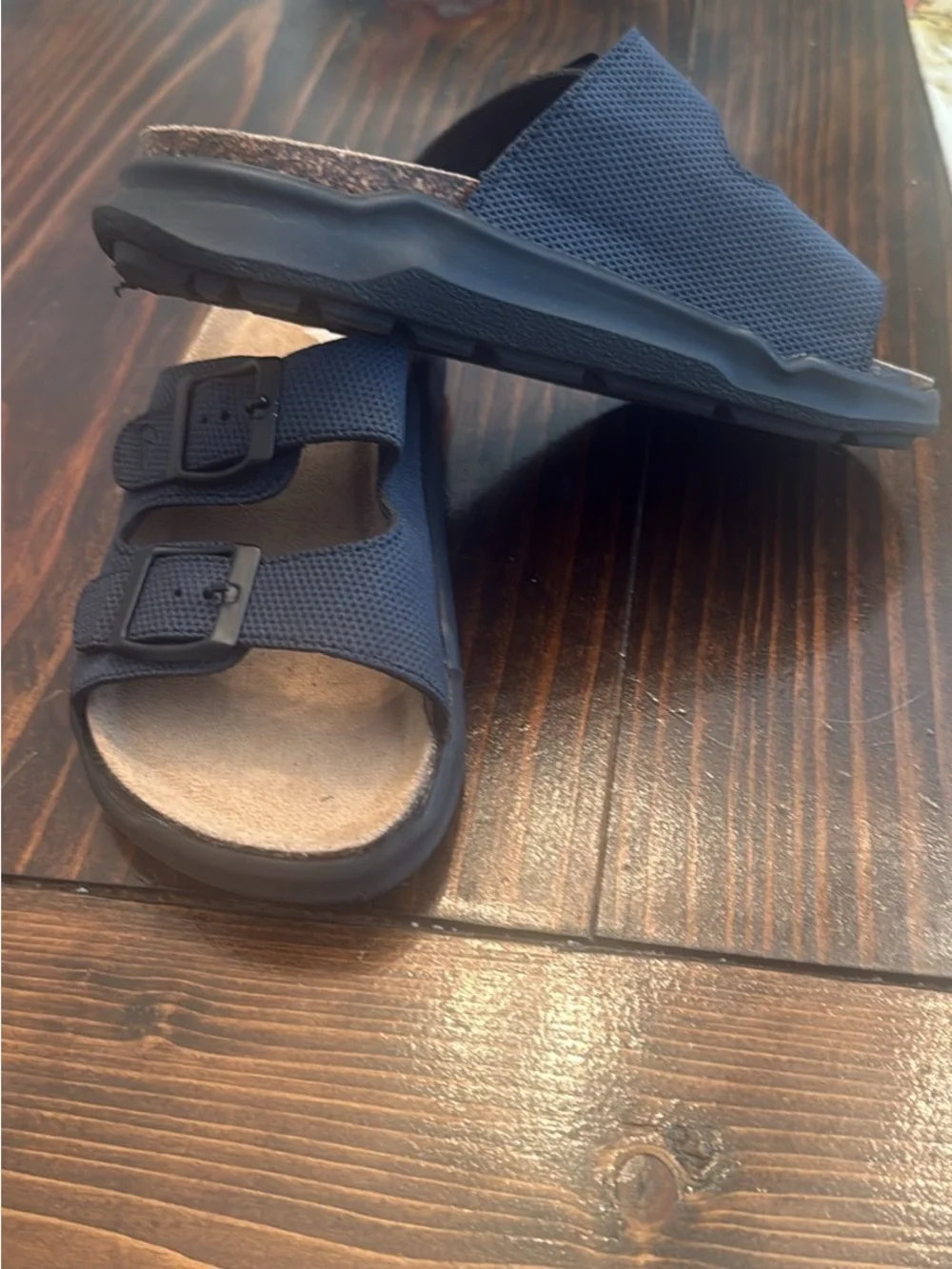 Kids Navy Double-Strap Adjustable Slide Sandals
